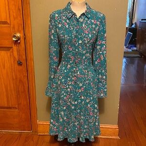 Nanette Lepore Teal Floral Long Sleeve Midi Dress